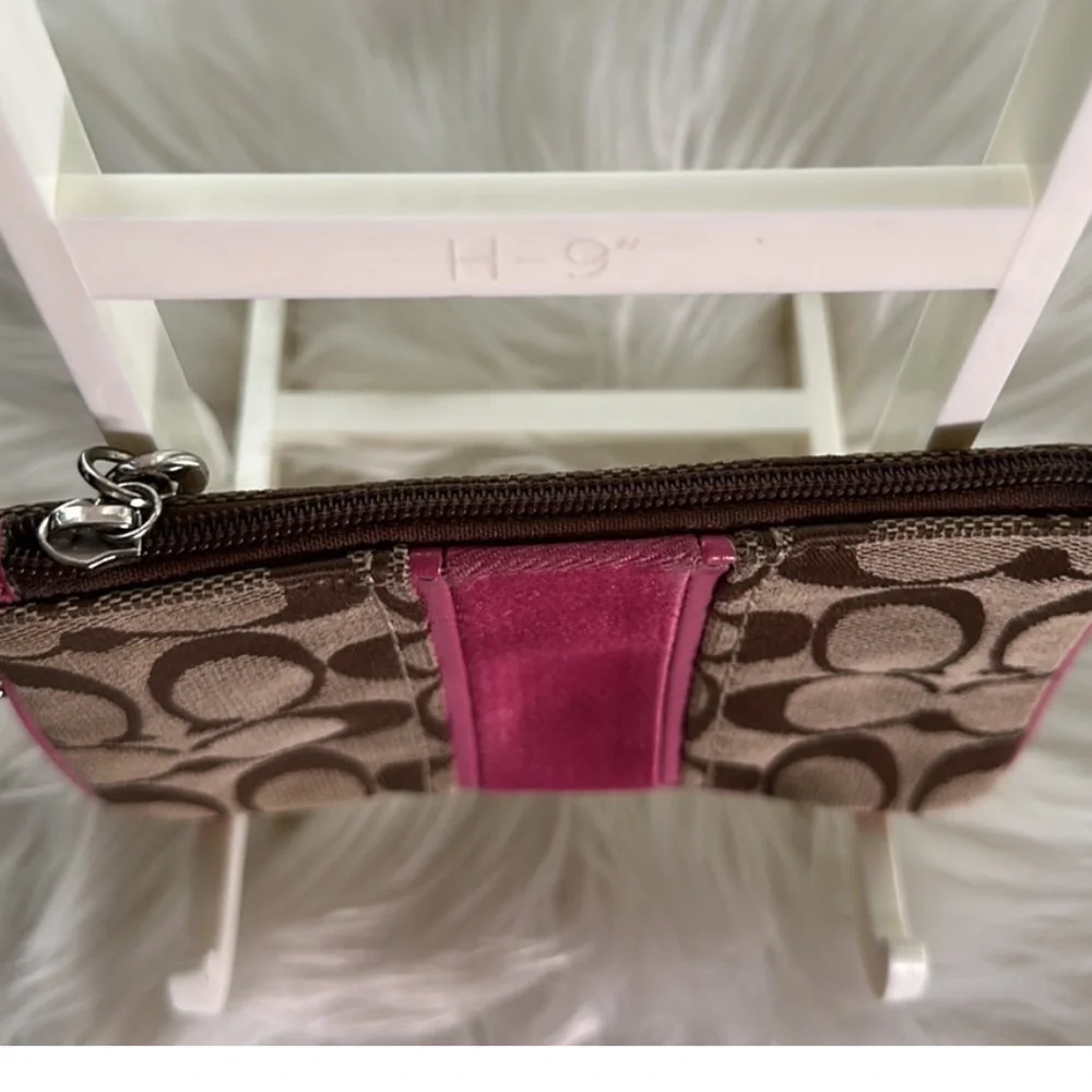 Coach Signature Pink Stripe Canvas Wristlet - Picture 4 of 9